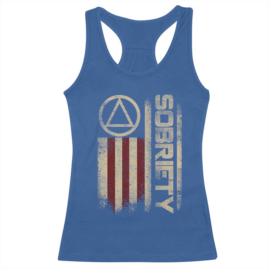 Sober AA NA Sobriety Anniversary Racerback Tank Top Alcoholism Addiction Recovery Vintage American Flag