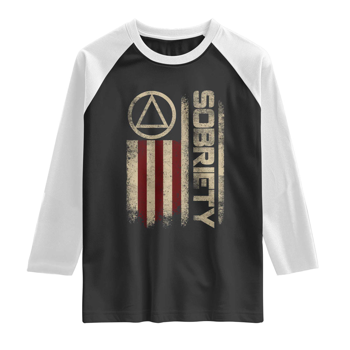 Sober AA NA Sobriety Anniversary Raglan Shirt Alcoholism Addiction Recovery Vintage American Flag
