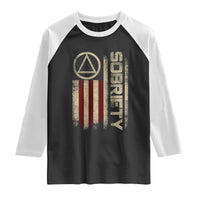 Sober AA NA Sobriety Anniversary Raglan Shirt Alcoholism Addiction Recovery Vintage American Flag