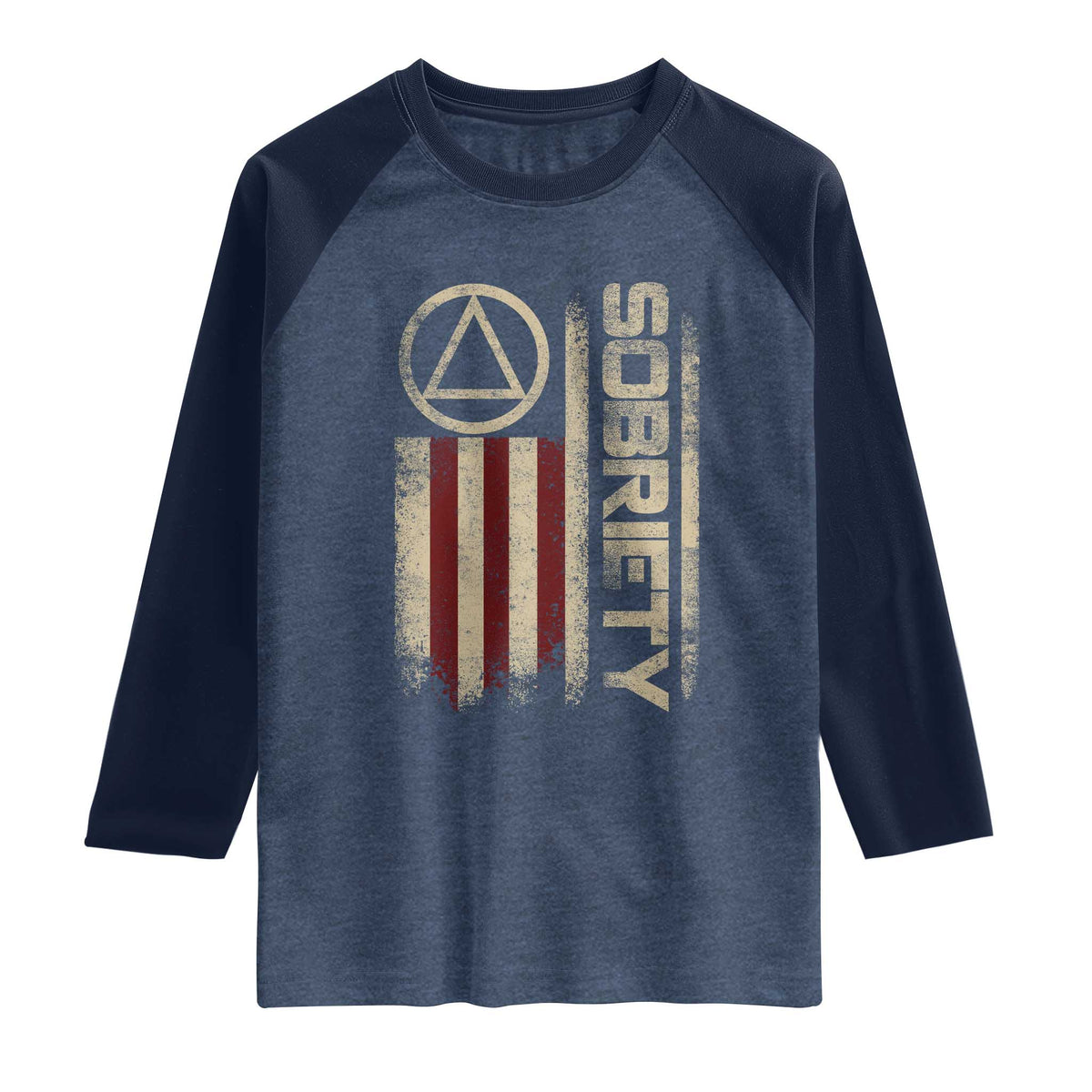 Sober AA NA Sobriety Anniversary Raglan Shirt Alcoholism Addiction Recovery Vintage American Flag