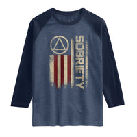 Sober AA NA Sobriety Anniversary Raglan Shirt Alcoholism Addiction Recovery Vintage American Flag