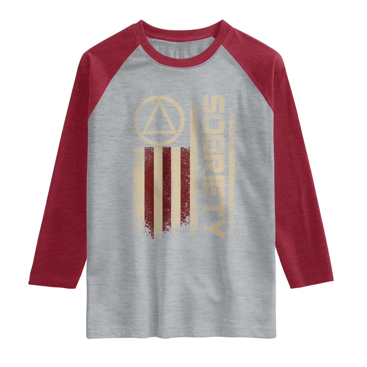 Sober AA NA Sobriety Anniversary Raglan Shirt Alcoholism Addiction Recovery Vintage American Flag