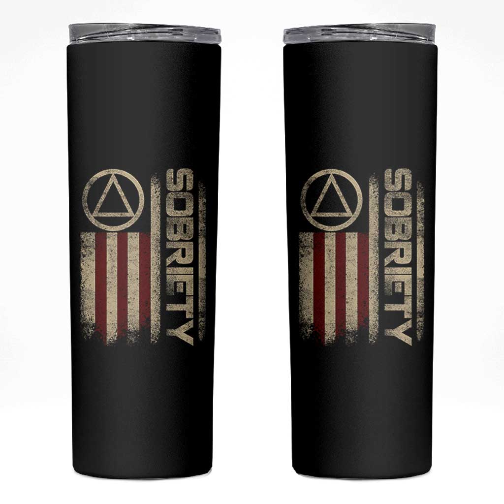 Sober AA NA Sobriety Anniversary Skinny Tumbler Alcoholism Addiction Recovery Vintage American Flag