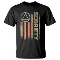 Sober AA NA Sobriety Anniversary T Shirt Alcoholism Addiction Recovery Vintage American Flag