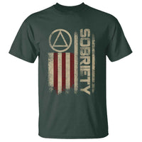 Sober AA NA Sobriety Anniversary T Shirt Alcoholism Addiction Recovery Vintage American Flag