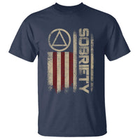 Sober AA NA Sobriety Anniversary T Shirt Alcoholism Addiction Recovery Vintage American Flag