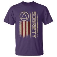 Sober AA NA Sobriety Anniversary T Shirt Alcoholism Addiction Recovery Vintage American Flag