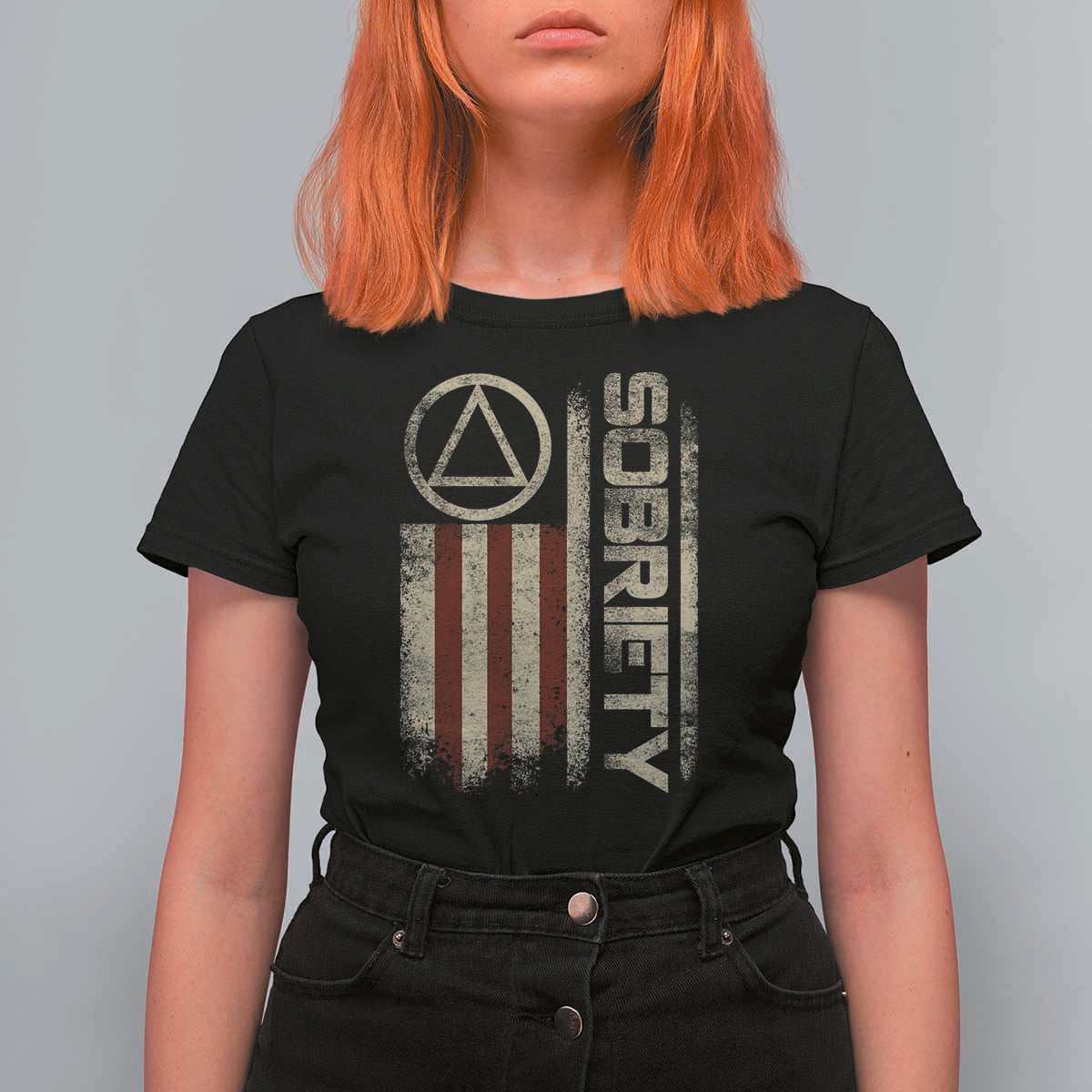 Sober AA NA Sobriety Anniversary T Shirt For Women Alcoholism Addiction Recovery Vintage American Flag