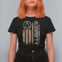 Sober AA NA Sobriety Anniversary T Shirt For Women Alcoholism Addiction Recovery Vintage American Flag