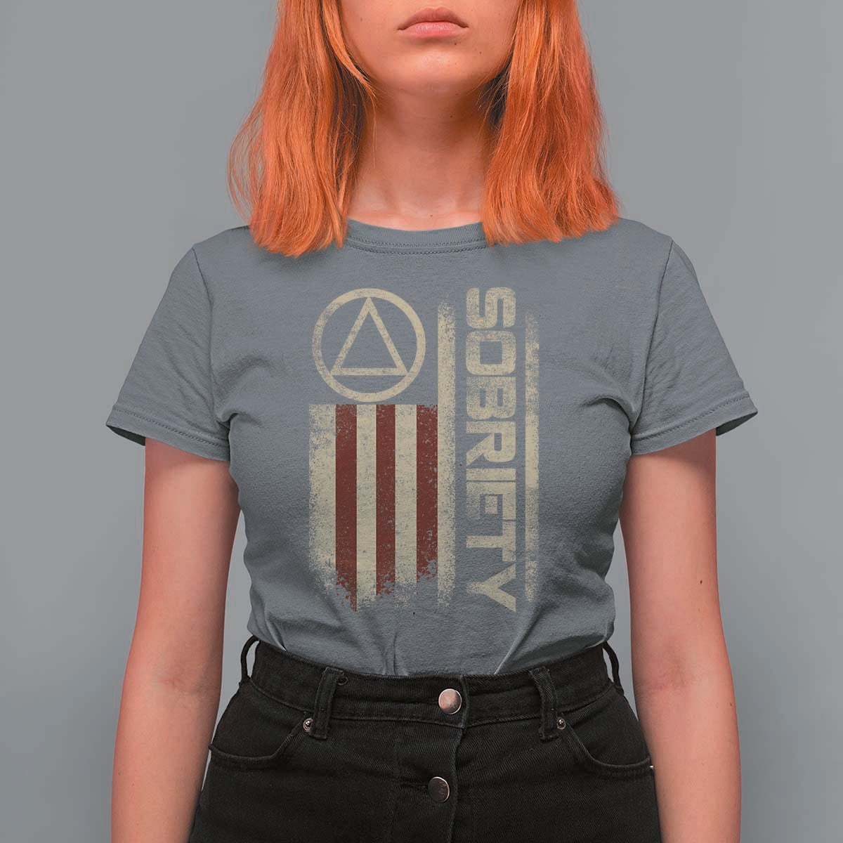 Sober AA NA Sobriety Anniversary T Shirt For Women Alcoholism Addiction Recovery Vintage American Flag
