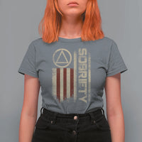 Sober AA NA Sobriety Anniversary T Shirt For Women Alcoholism Addiction Recovery Vintage American Flag