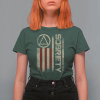 Sober AA NA Sobriety Anniversary T Shirt For Women Alcoholism Addiction Recovery Vintage American Flag