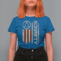 Sober AA NA Sobriety Anniversary T Shirt For Women Alcoholism Addiction Recovery Vintage American Flag
