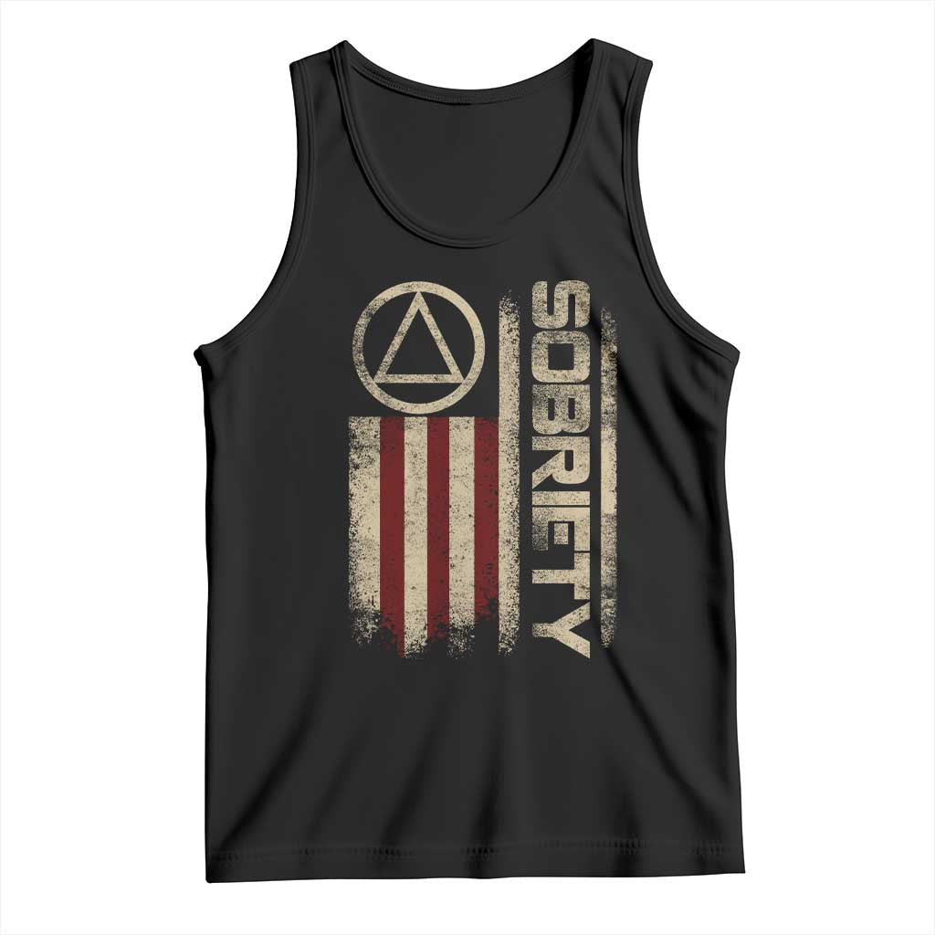 Sober AA NA Sobriety Anniversary Tank Top Alcoholism Addiction Recovery Vintage American Flag