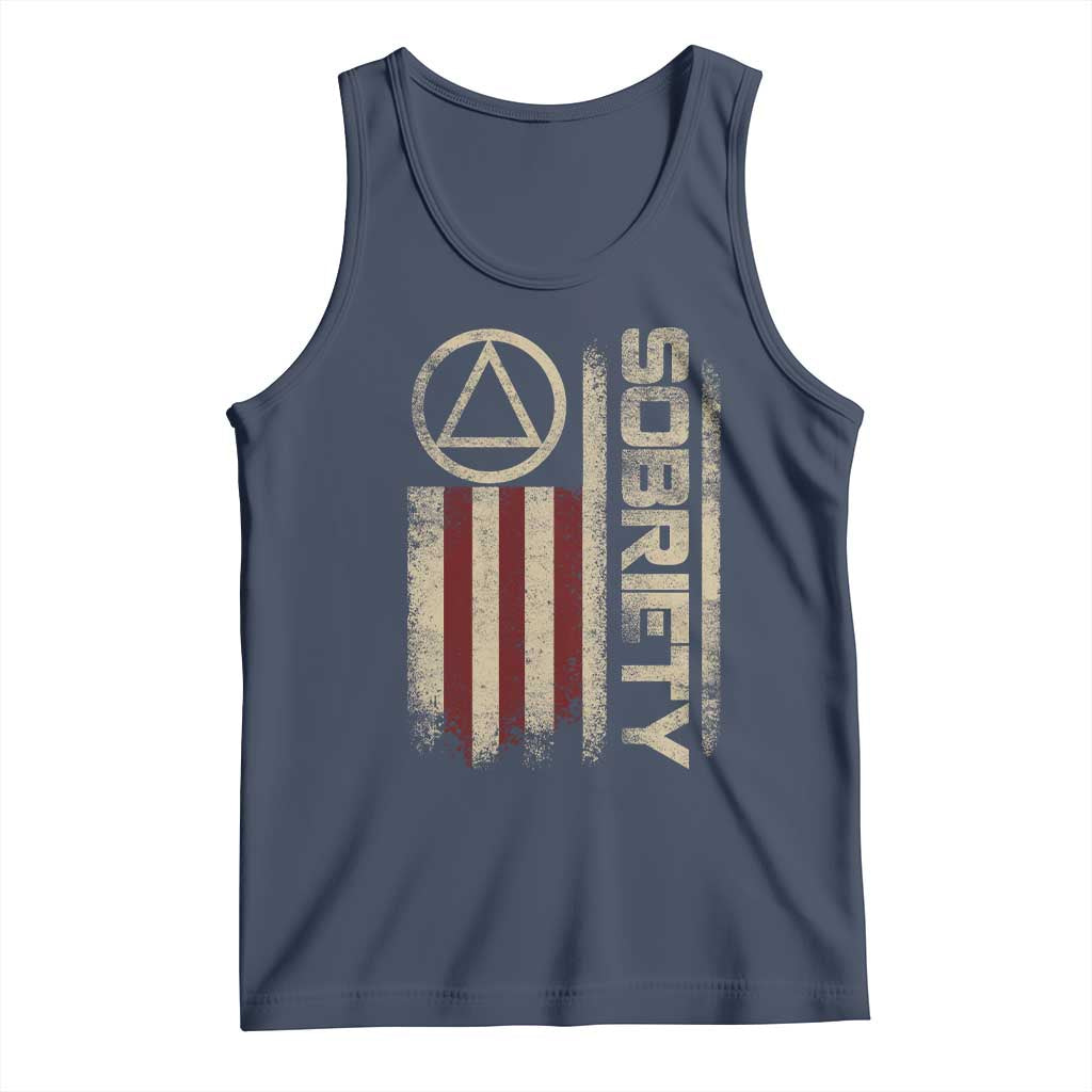 Sober AA NA Sobriety Anniversary Tank Top Alcoholism Addiction Recovery Vintage American Flag