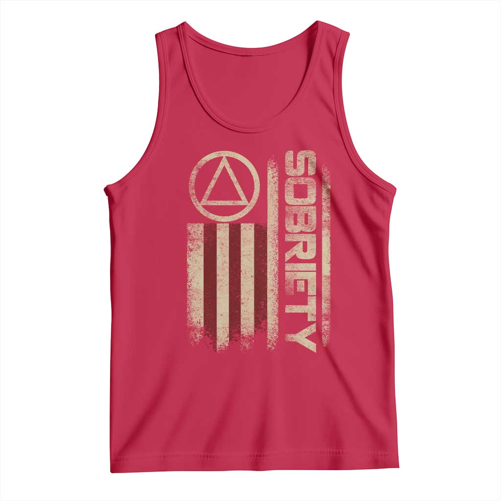 Sober AA NA Sobriety Anniversary Tank Top Alcoholism Addiction Recovery Vintage American Flag