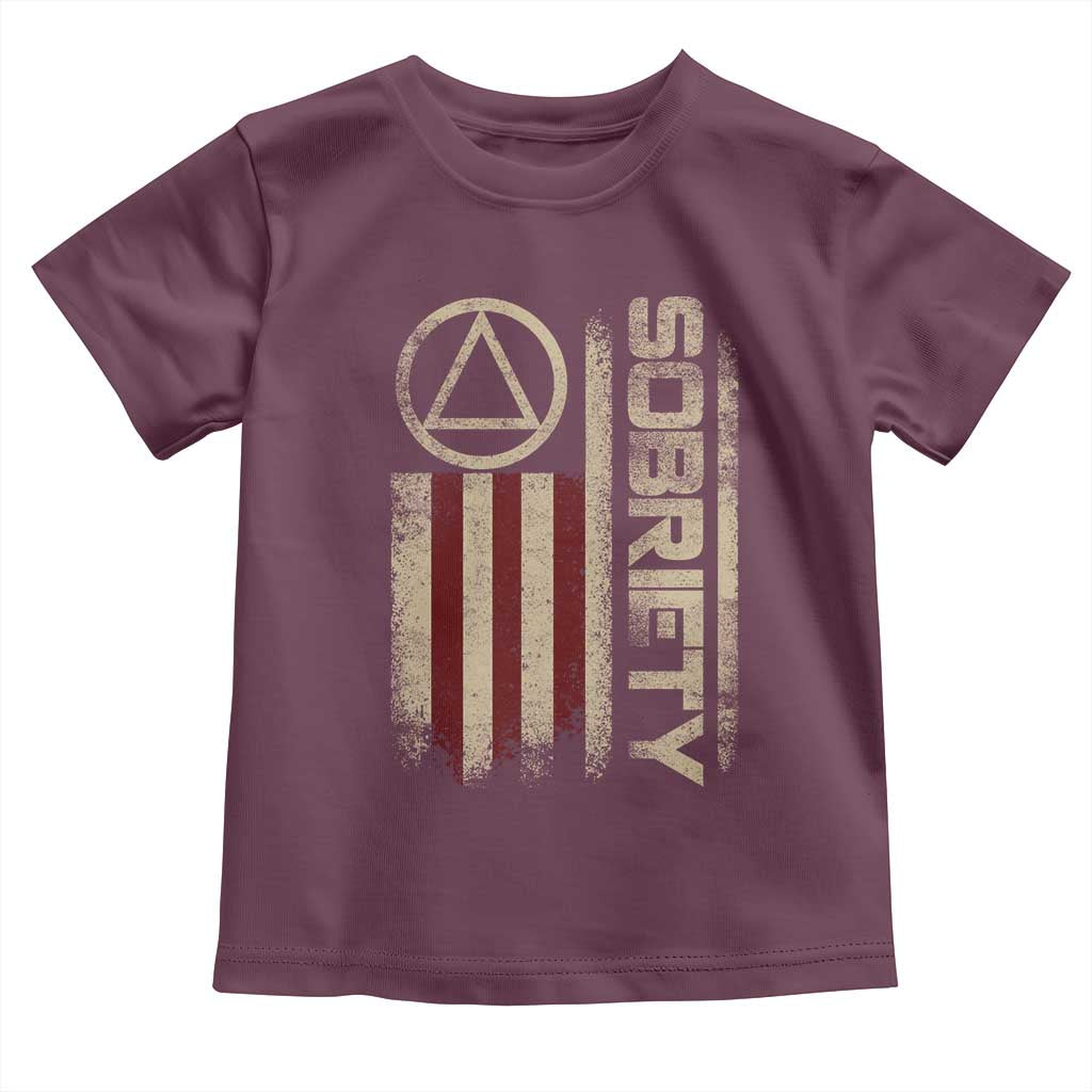 Sober AA NA Sobriety Anniversary Toddler T Shirt Alcoholism Addiction Recovery Vintage American Flag