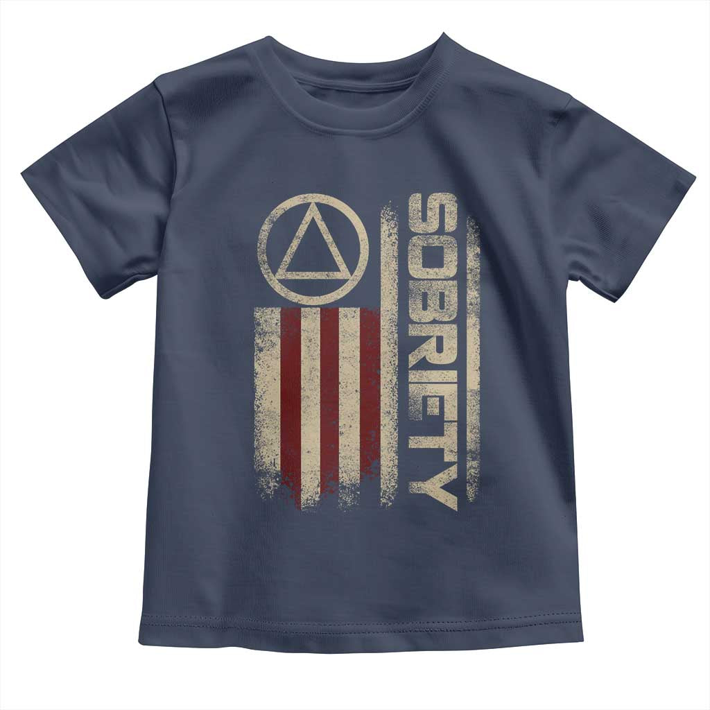 Sober AA NA Sobriety Anniversary Toddler T Shirt Alcoholism Addiction Recovery Vintage American Flag
