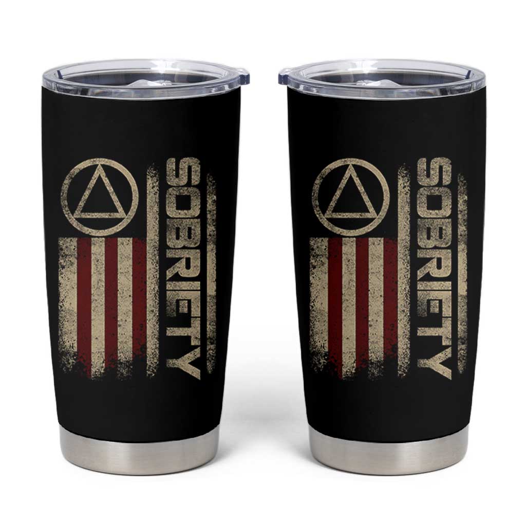 Sober AA NA Sobriety Anniversary Tumbler Cup Alcoholism Addiction Recovery Vintage American Flag
