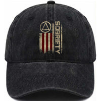 Sober AA NA Sobriety Anniversary Washed Cotton Baseball Cap Alcoholism Addiction Recovery Vintage American Flag