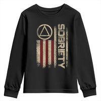 Sober AA NA Sobriety Anniversary Youth Sweatshirt Alcoholism Addiction Recovery Vintage American Flag
