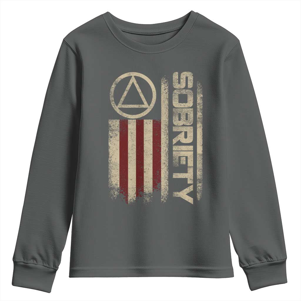 Sober AA NA Sobriety Anniversary Youth Sweatshirt Alcoholism Addiction Recovery Vintage American Flag