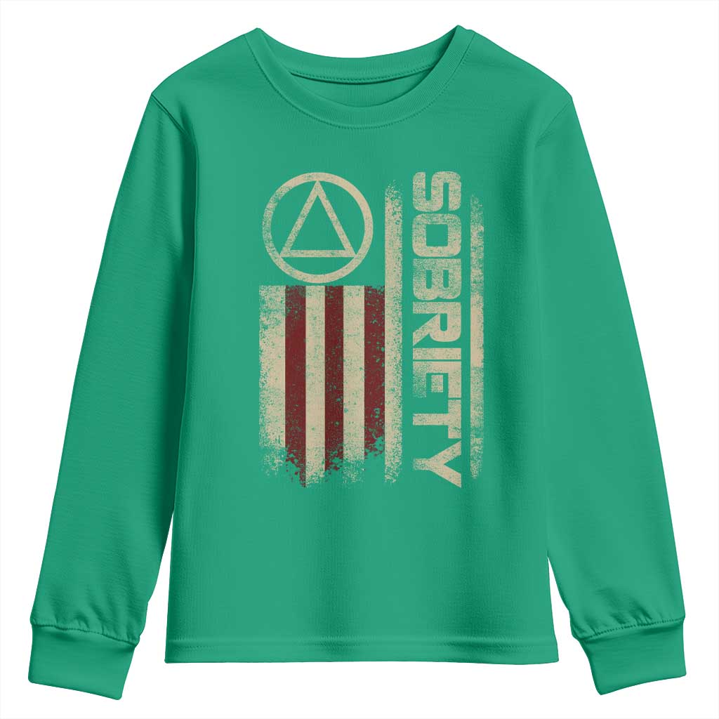 Sober AA NA Sobriety Anniversary Youth Sweatshirt Alcoholism Addiction Recovery Vintage American Flag