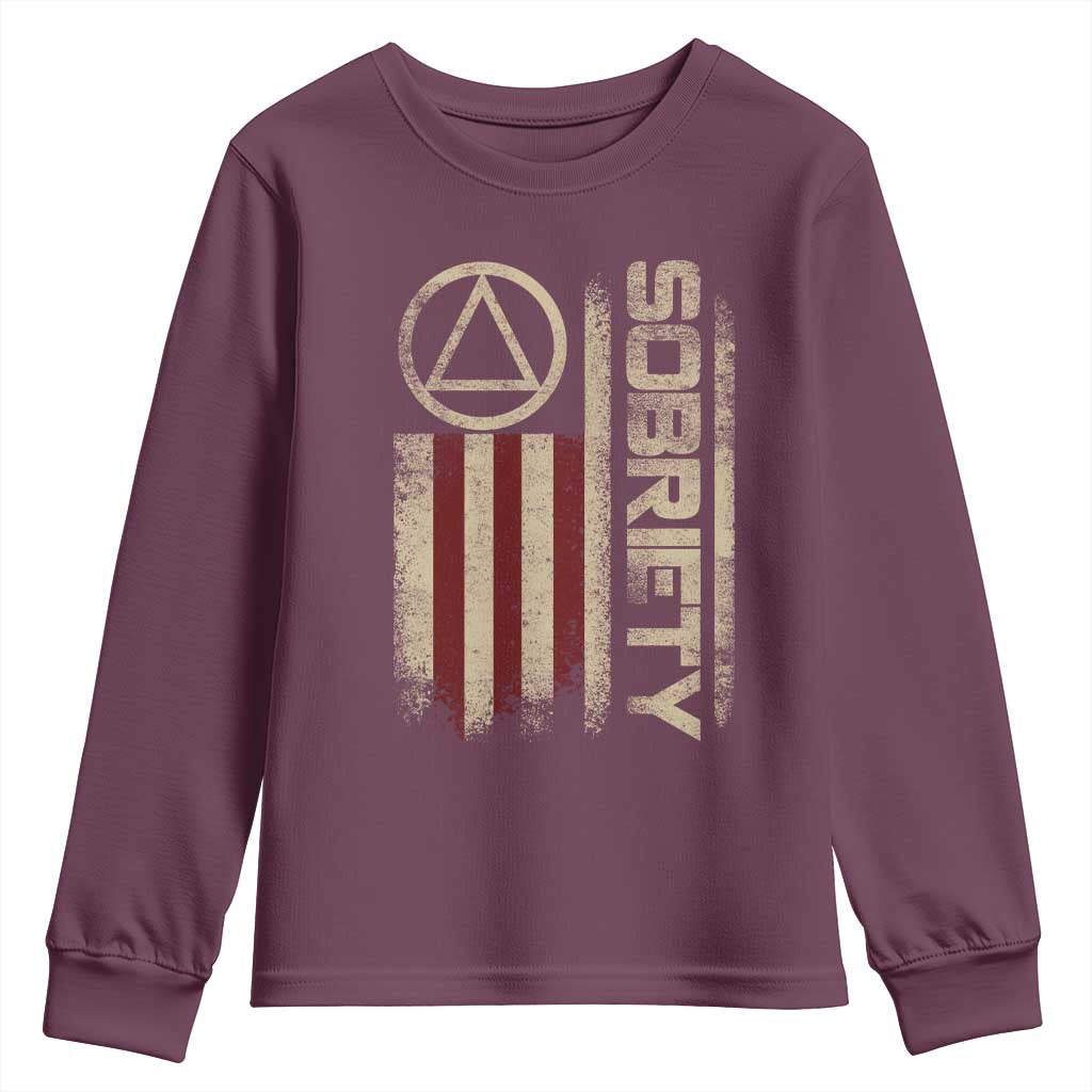 Sober AA NA Sobriety Anniversary Youth Sweatshirt Alcoholism Addiction Recovery Vintage American Flag