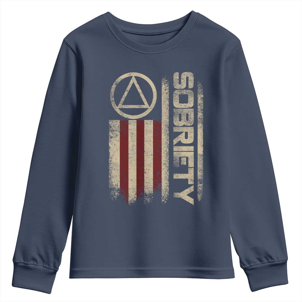 Sober AA NA Sobriety Anniversary Youth Sweatshirt Alcoholism Addiction Recovery Vintage American Flag