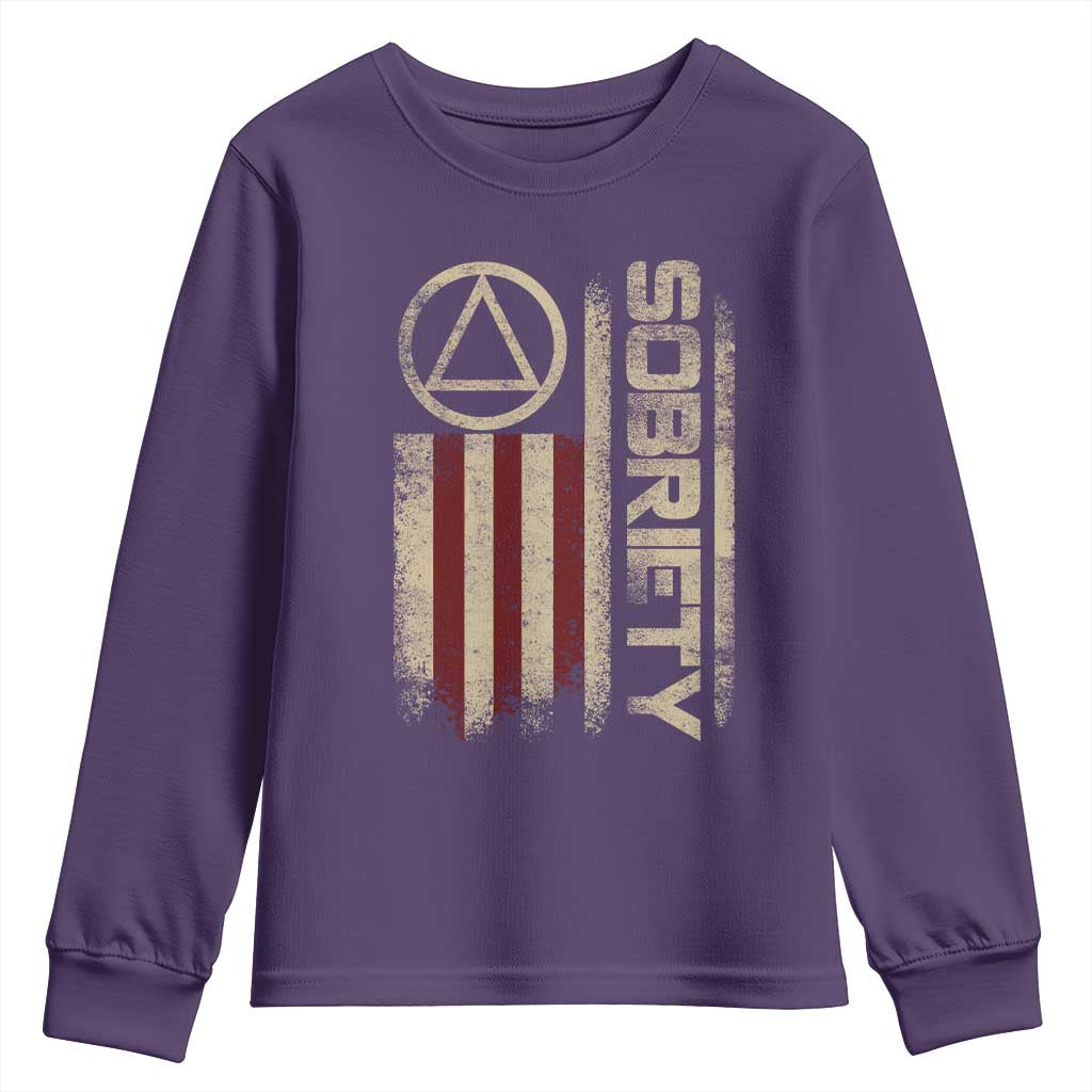 Sober AA NA Sobriety Anniversary Youth Sweatshirt Alcoholism Addiction Recovery Vintage American Flag