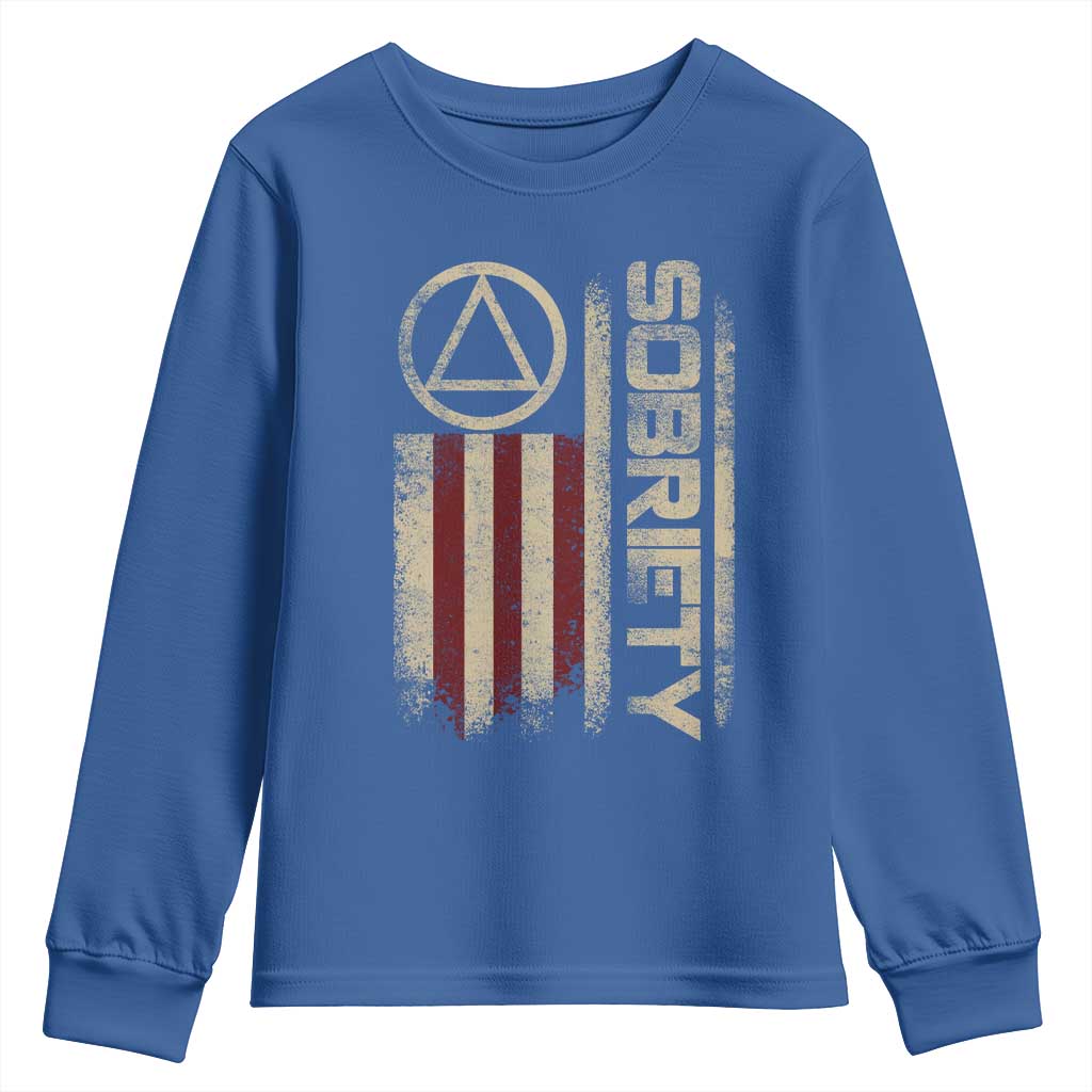 Sober AA NA Sobriety Anniversary Youth Sweatshirt Alcoholism Addiction Recovery Vintage American Flag