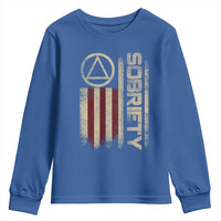 Sober AA NA Sobriety Anniversary Youth Sweatshirt Alcoholism Addiction Recovery Vintage American Flag