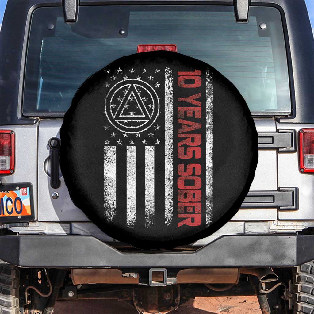10 Years Sober Spare Tire Cover 10 Years Sobriety Anniversary Vintage American Flag