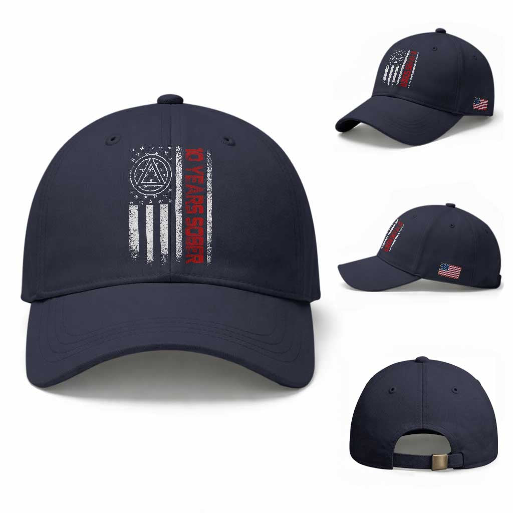 10 Years Sober Baseball Cap 10 Years Sobriety Anniversary Vintage American Flag