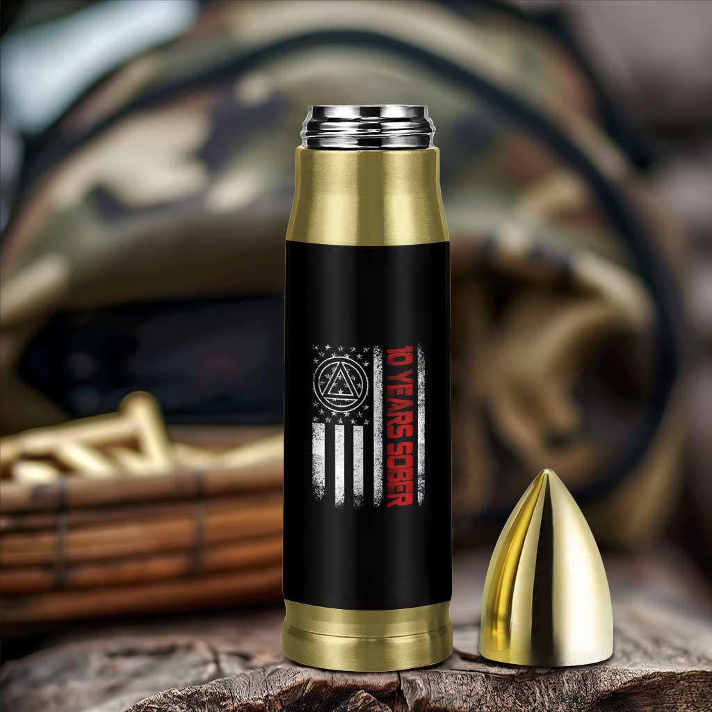 10 Years Sober Bullet Tumbler 10 Years Sobriety Anniversary Vintage American Flag