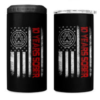 10 Years Sober 4 in 1 Can Cooler Tumbler 10 Years Sobriety Anniversary Vintage American Flag