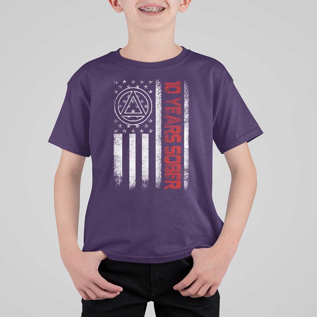 10 Years Sober T Shirt For Kid 10 Years Sobriety Anniversary Vintage American Flag