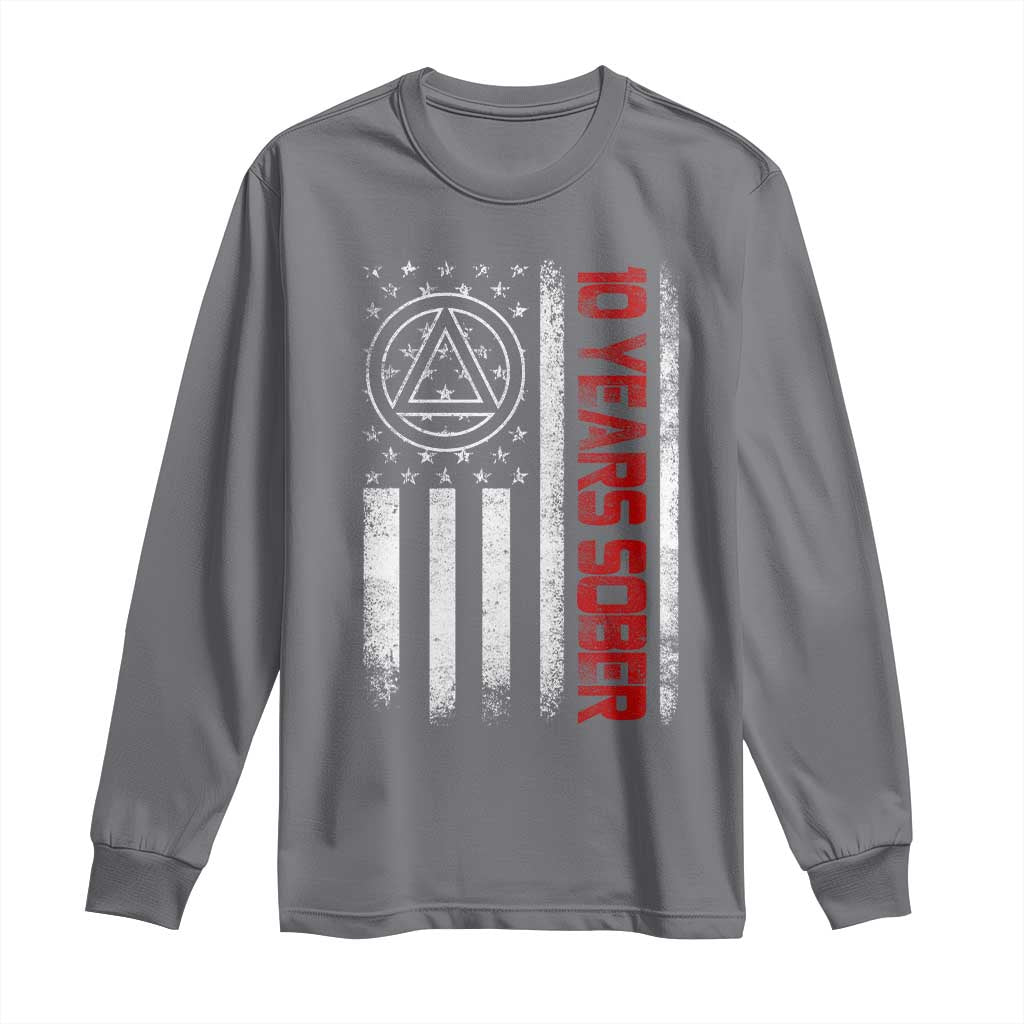 10 Years Sober Long Sleeve Shirt 10 Years Sobriety Anniversary Vintage American Flag