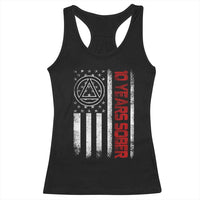 10 Years Sober Racerback Tank Top 10 Years Sobriety Anniversary Vintage American Flag
