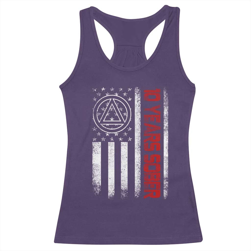 10 Years Sober Racerback Tank Top 10 Years Sobriety Anniversary Vintage American Flag