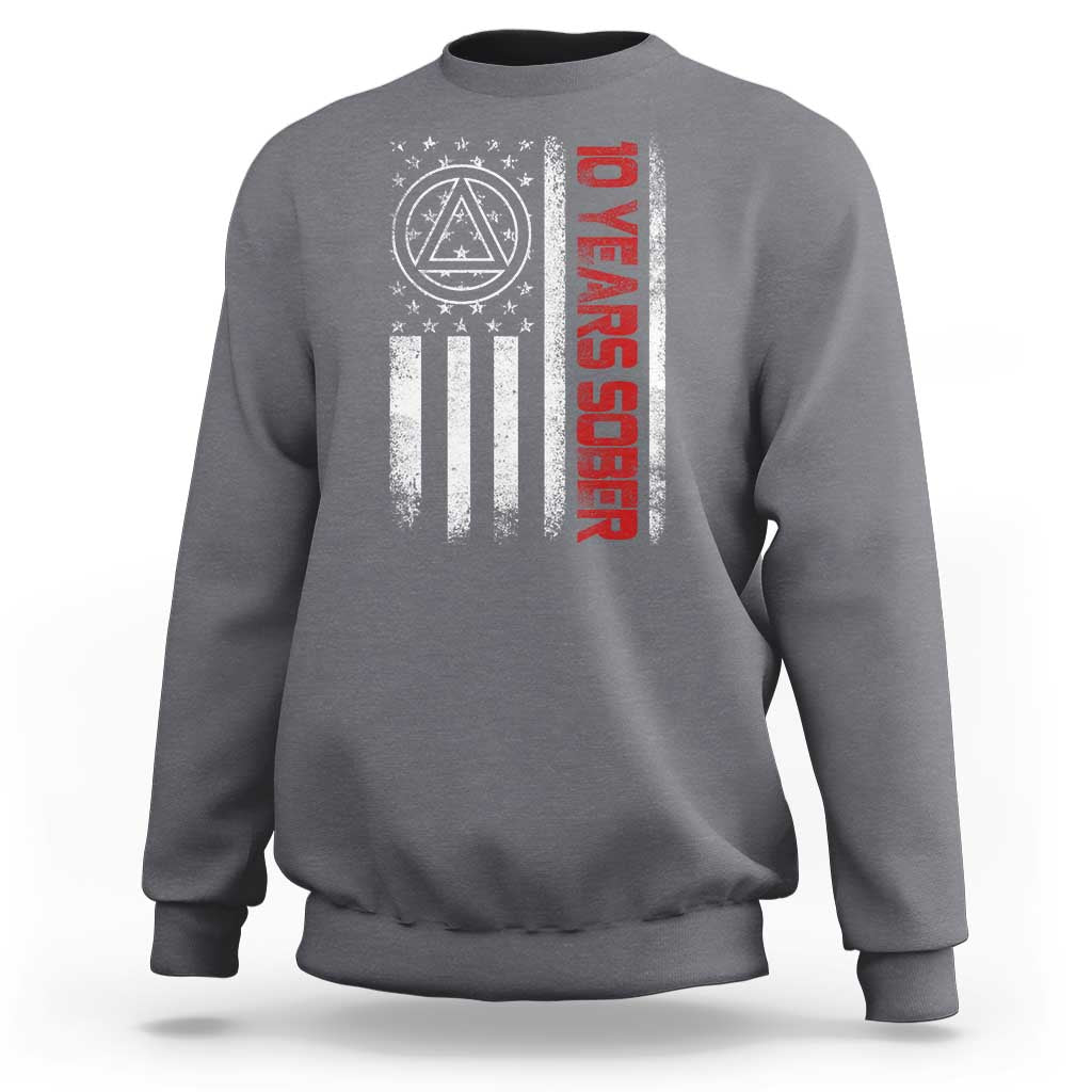 10 Years Sober Sweatshirt 10 Years Sobriety Anniversary Vintage American Flag