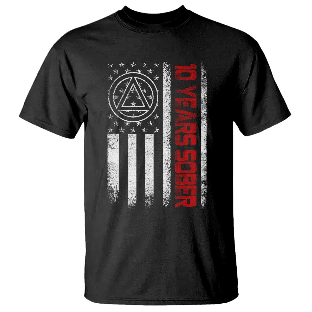 10 Years Sober T Shirt 10 Years Sobriety Anniversary Vintage American Flag
