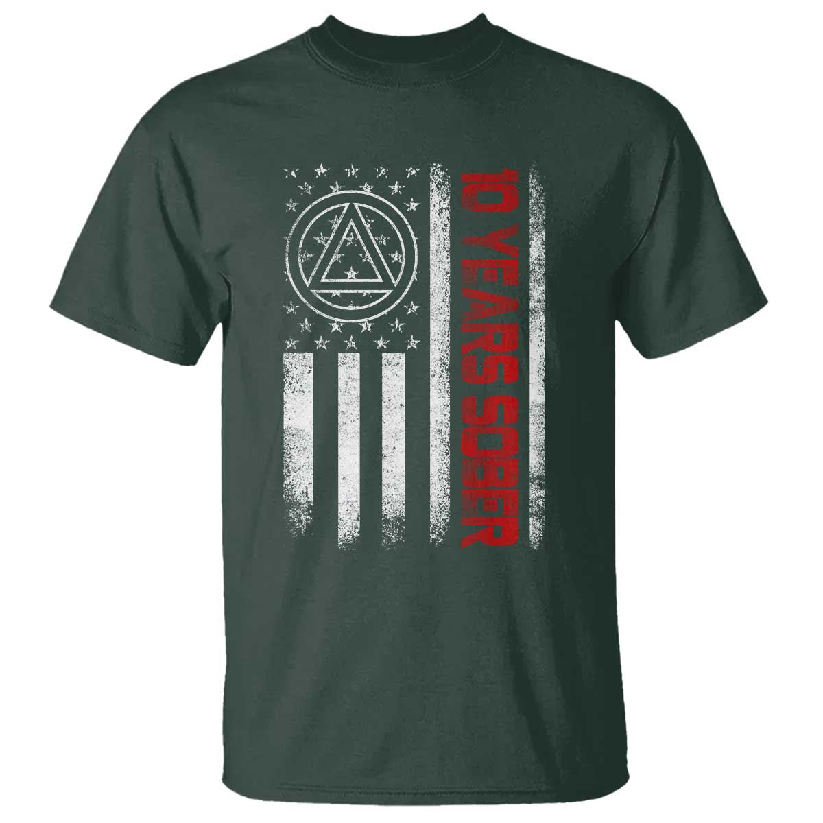 10 Years Sober T Shirt 10 Years Sobriety Anniversary Vintage American Flag