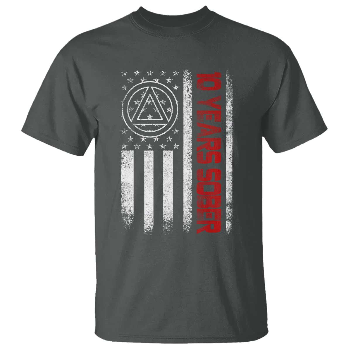 10 Years Sober T Shirt 10 Years Sobriety Anniversary Vintage American Flag