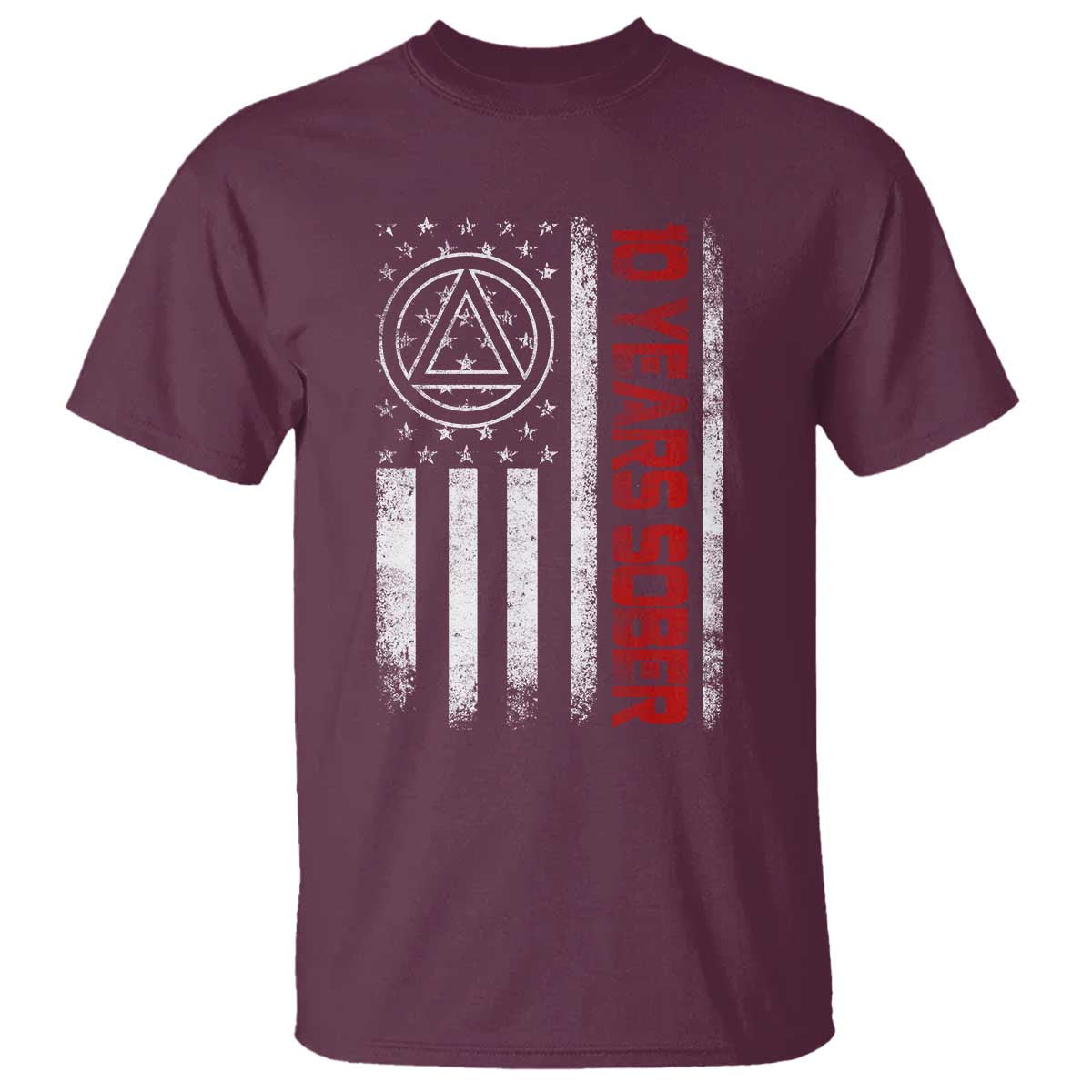 10 Years Sober T Shirt 10 Years Sobriety Anniversary Vintage American Flag