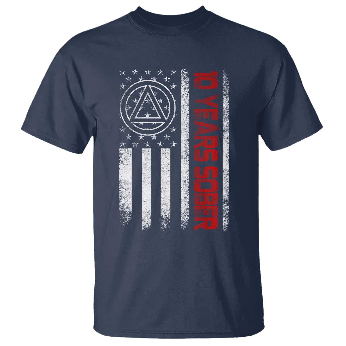10 Years Sober T Shirt 10 Years Sobriety Anniversary Vintage American Flag