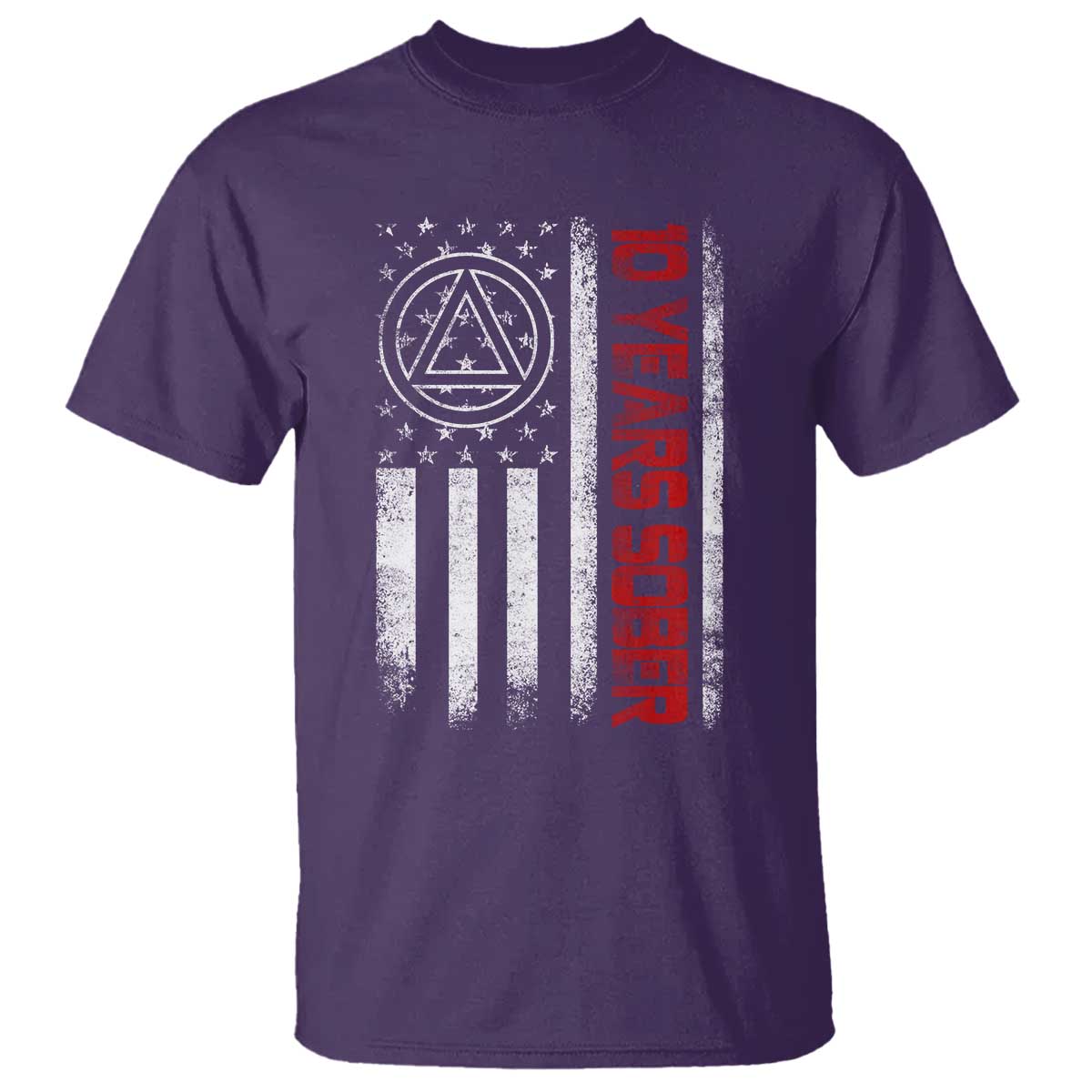 10 Years Sober T Shirt 10 Years Sobriety Anniversary Vintage American Flag