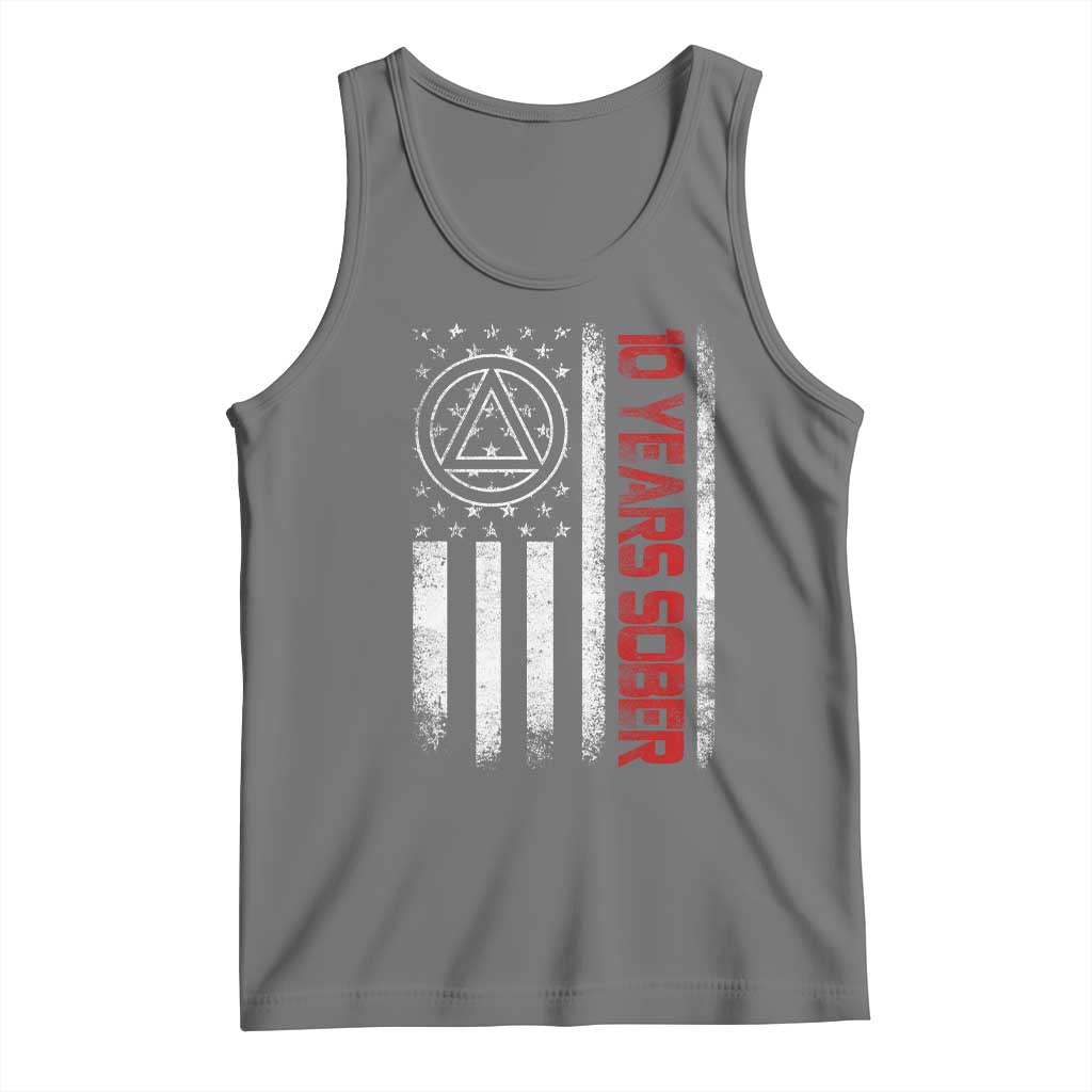 10 Years Sober Tank Top 10 Years Sobriety Anniversary Vintage American Flag