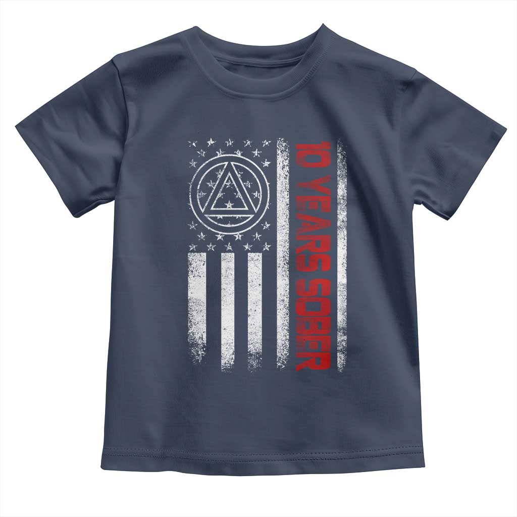 10 Years Sober Toddler T Shirt 10 Years Sobriety Anniversary Vintage American Flag
