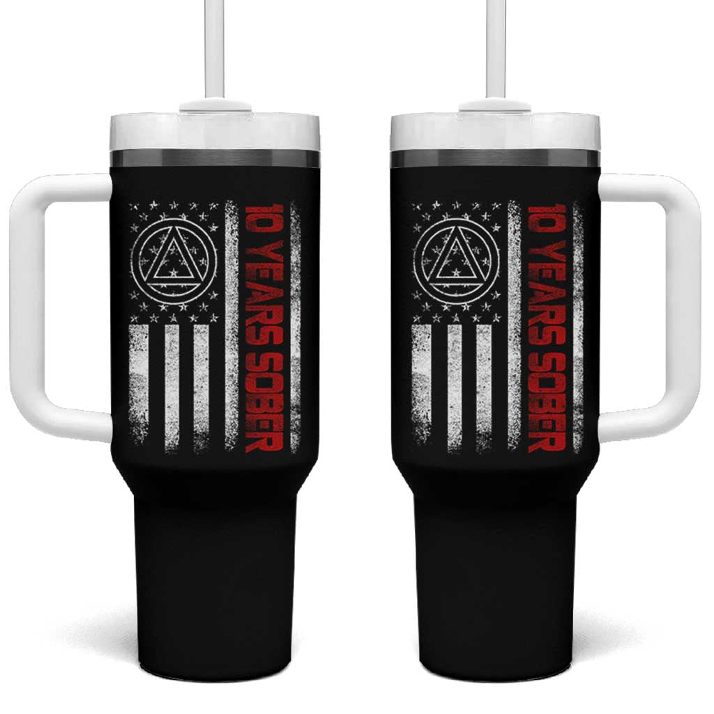 10 Years Sober Tumbler With Handle 10 Years Sobriety Anniversary Vintage American Flag